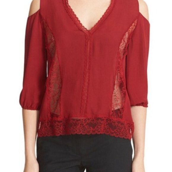 Alice + Olivia Women's Farah Sheer Lace Cold-Shoulder Top - Picture 1 of 8